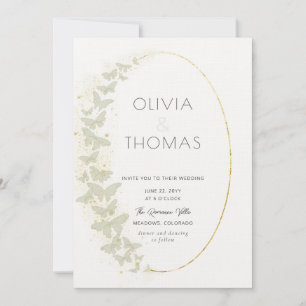 Convites Boho Frame Moderno Douradas Borboletas Casamento L