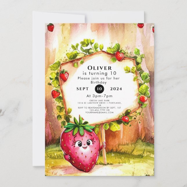 Convites Boho Fruta Strawberry Aniversário (Frente)