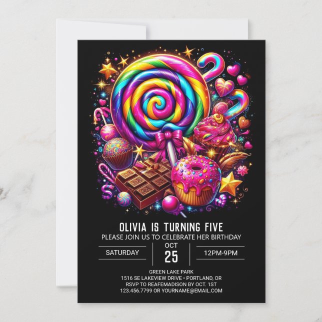 Convites Boho Fun Candyland Digital Birthday (Frente)