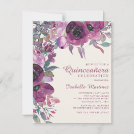 Convites Boho Garden Purple Lilac Script Floral Quinceañera