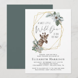 Convites Boho Giraffe Floral Watercolor Chá de fraldas