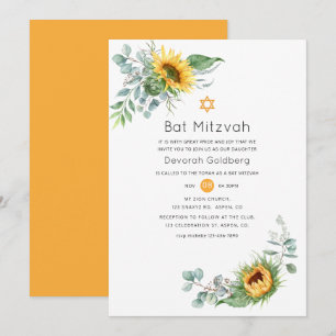 Convites Boho Girassol Eucalipto Bat Mitzvah