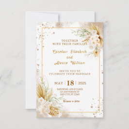 Convites Boho Gold Glitter Pampas Grass & Orchid Wedding 