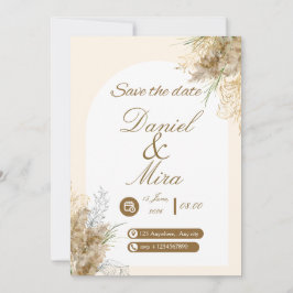 Convites Boho Gold Pampas Arco Casamento Totalmente Editáve