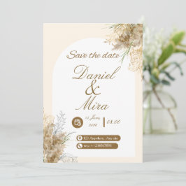 Convites Boho Gold Pampas Arco Casamento Totalmente Editáve