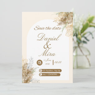 Convites Boho Gold Pampas Arco Casamento Totalmente Editáve