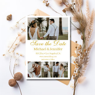 Convites Boho Gold Script 4 Foto Colagem Save the Date