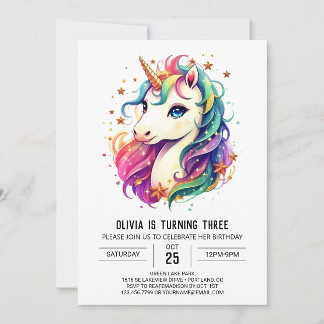 Convites Boho Graceful Unicorn Birthday (Frente)