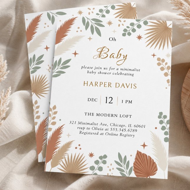 Convites Boho Grama das Pampas e Eucalipto Botânico (Boho Pampas Grass and Eucalyptus Botanical Invitation)