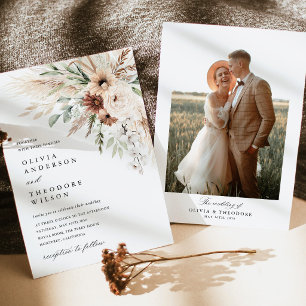 Convites Boho Grama das Pampas Floral Foto Costas Casamento