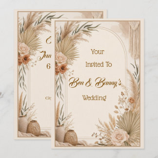 Convites Boho Grama das Pampas Floral Seca Neutra