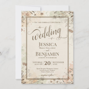 Convites Boho Gramas & Flores Silvestres Casamento Script E