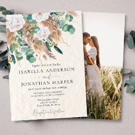 Convites Boho Green Eucalyptus Beige Pampas Foto Casamento