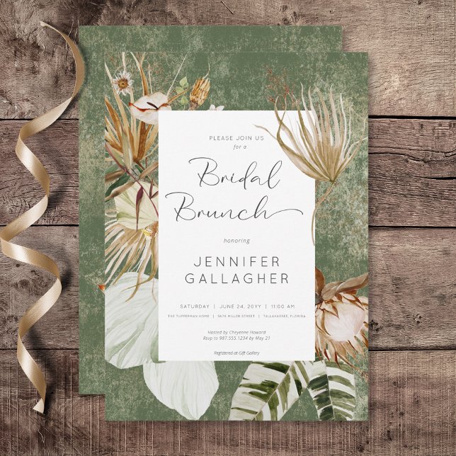 Convites Boho Green Floral Grass Bridal Brunch (Boho Green Floral Grass Bridal Brunch Invitation)