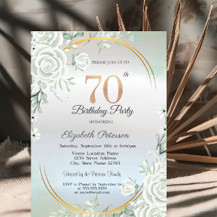 Convites Boho Green Roses Silver Aniversário de 70 anos