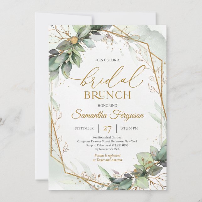Convites Boho greenery eucalyptus foliage Bridal brunch (Frente)