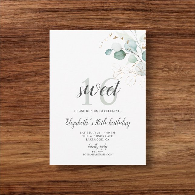Convites Boho Greenery Eucalyptus Sweet 16 (Criador carregado)