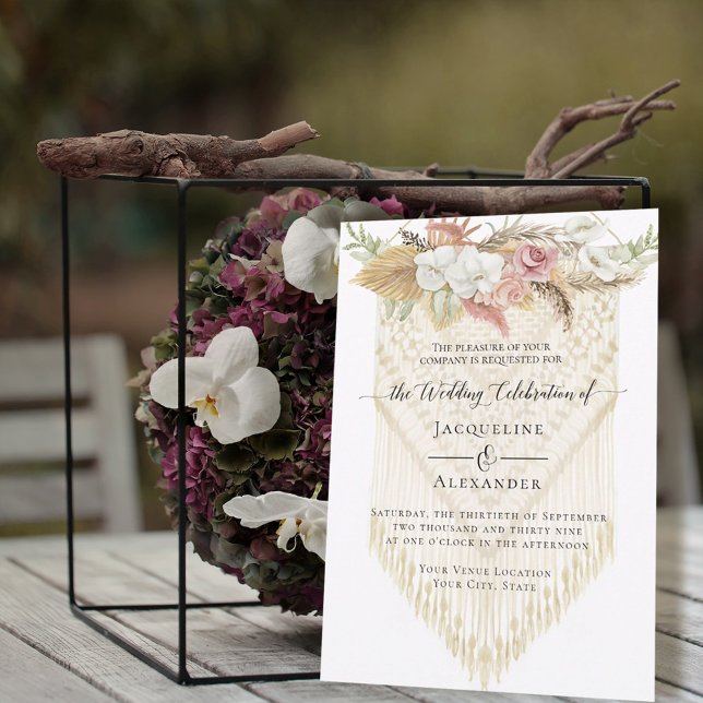 Convites BOHO Greenery Floral Pampas Grass Casamento Neutro (Criador carregado)