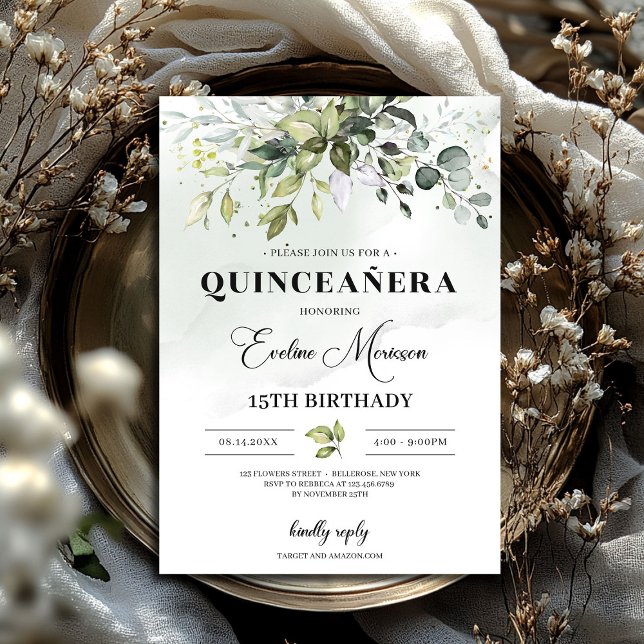 Convites Boho greenery Foliage quinceanera 15 (Boho greenery foliage quinceanera 15th birthday invitation)