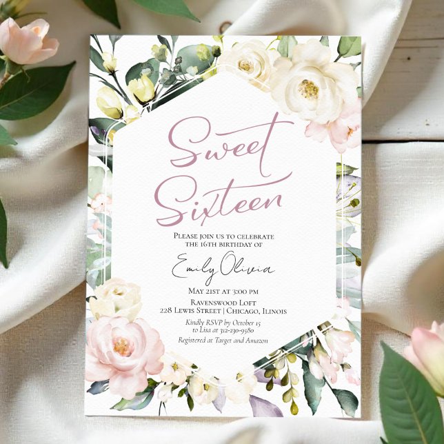 Convites Boho Greenery Foto Floral Quadro Sweet 16 (Criador carregado)