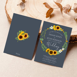 Convites Boho Greenery Sunflower Royal Casamento Azul