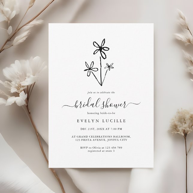 Convites Boho Hand Drawn floral Minimalist Bridal Shower (Criador carregado)