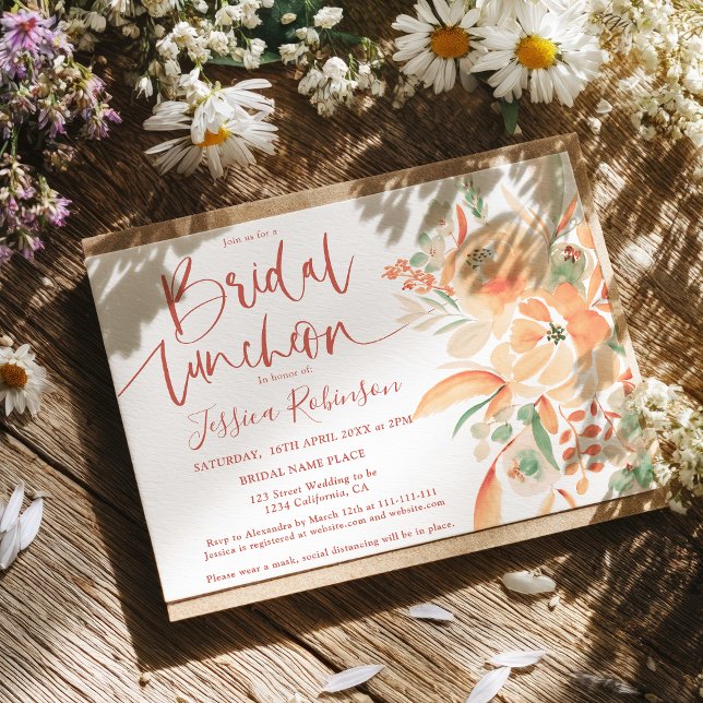 Convites Boho HandPainted Terracotta Floral Bridal Luncheon (Boho Hand Painted Terracotta Floral Bridal Luncheon Invitation)