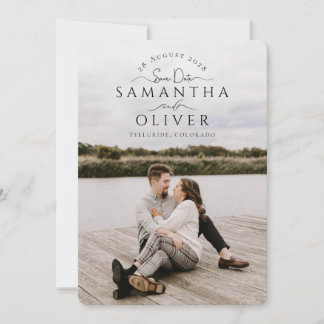 Convites Boho Handwritten Photo Save the Date Card