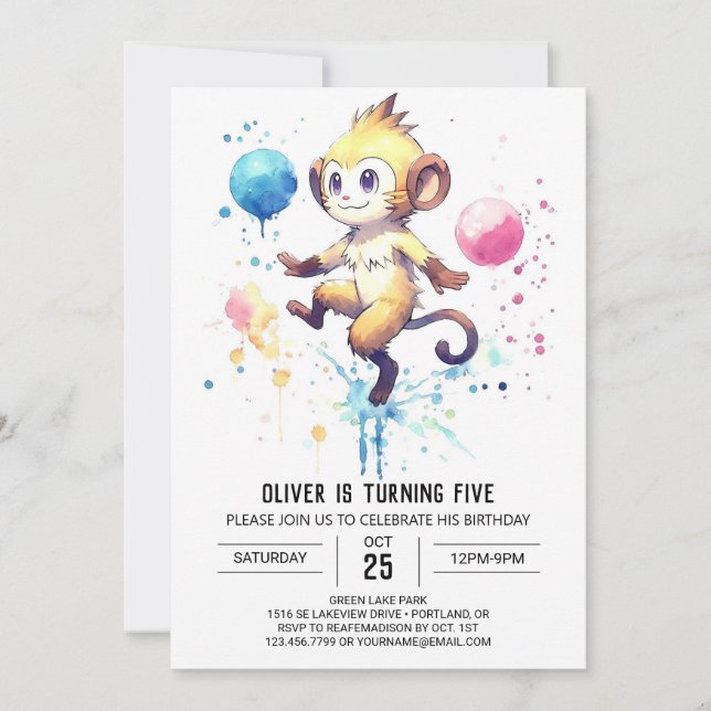 Convites Boho Happy Monkey Birthday (Frente)