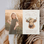 Convites Boho Highland Cow Kids Festa de aniversário de fot<br><div class="desc">Convite de aniversário Fotográfico para Crianças de Vaca do Boho Highland. Clique no botão editar/personalizar para personalizar este design.P</div>