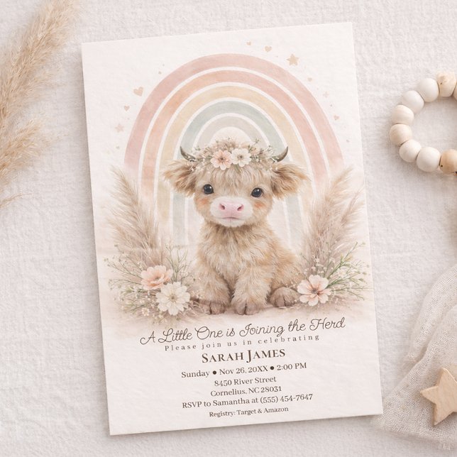 Convites Boho Highland Cow Neutral Rainbow Baby Shower (Criador carregado)