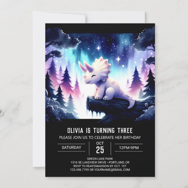 Convites Boho Imprimível Triceratops Aniversário (Frente)