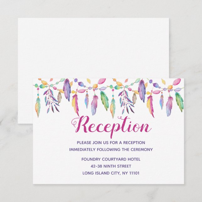 Convites Boho Indígena Americano Pena Roxa Casamento Indíge (Frente/Verso)