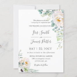 Convites Boho Ivory Peony Rosas Floral Greenery Casamento