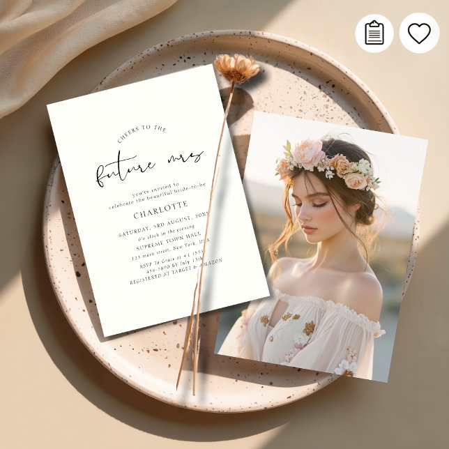 Convites Boho Ivory Script Wedding Bridal Shower Photo (Criador carregado)