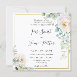 Convites Boho Ivory White Peony Floral Eucalyptus Wedding