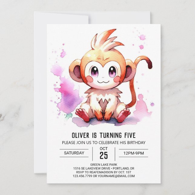 Convites Boho Joyful Monkey Birthday (Frente)