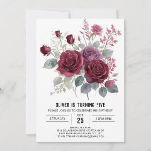 Convites Boho Kids Burgundy Floral Birthday