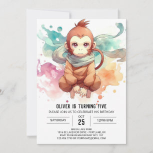 Convites Boho Kids Monkey Birthday