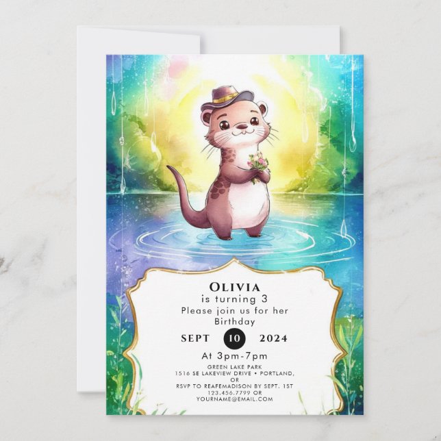 Convites Boho Kids Otter Birthday (Frente)