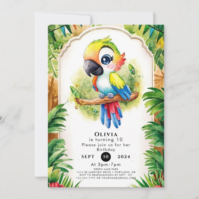 Convites Boho Kids Parrot Birthday (Frente)