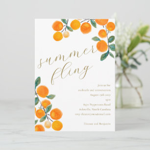 Convites Boho Laranja Cítrico Frutas Aquarela Verão Fling