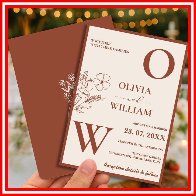 Convites Boho Laranja Queimada Terracota Casamento Rústico  (Criador carregado)