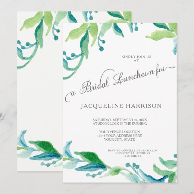 Convites BOHO Laurel Leaf Olive Branch Bridal Luncheon (Frente/Verso)