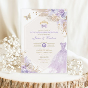 Convites Boho Lavanda Gêmeas Florais Garota Quinceañera