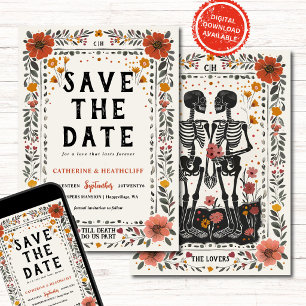 Convites Boho Letterpress Esqueleto aviso de data de casame