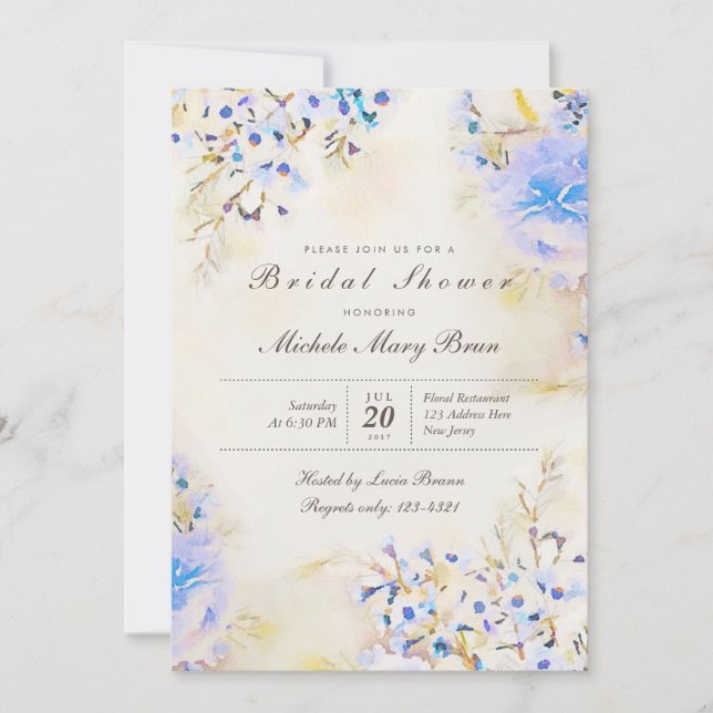 Convites Boho Light Blue Floral Chá de panela Invite (Frente)