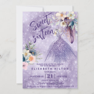 Convites Boho Lilac flor selvagem Vestido doce dezesseis