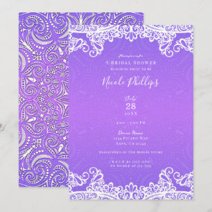 Convites Boho Lilás Rosa e Branco Renda Chuva de Presentes