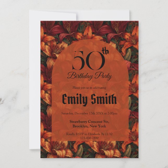 Convites Boho Lilies Luxury Milestone Birthday (Frente)